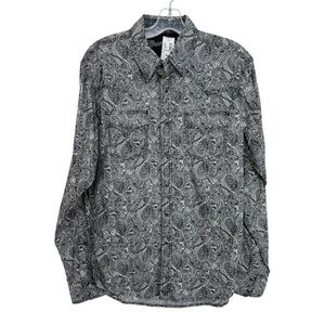 New Wrangler Western Snap Button Shirt Size Medium Grey Paisley
